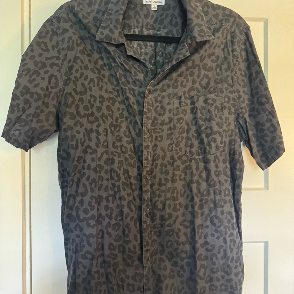Banks Journal Wilder Leopard Camp Collar Shirt Black Size Medium WITH matching
